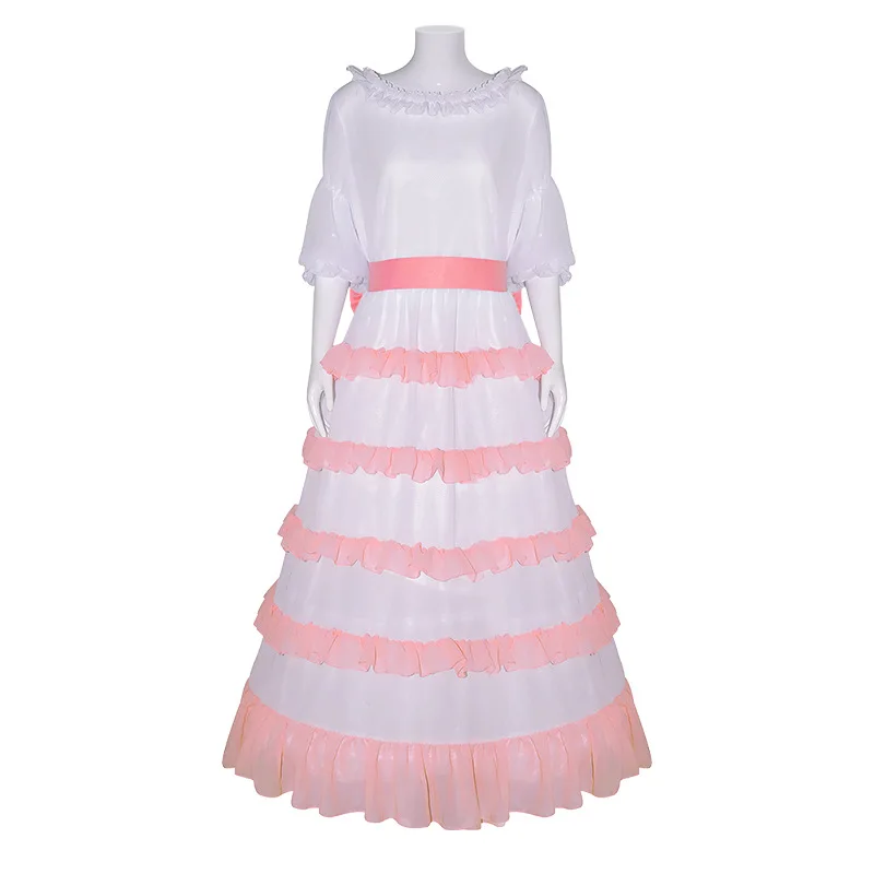 

Anime Fish Style Girl White Pink Long Dress cosplay Costume Halloween Princess Fancy Dress for Woman