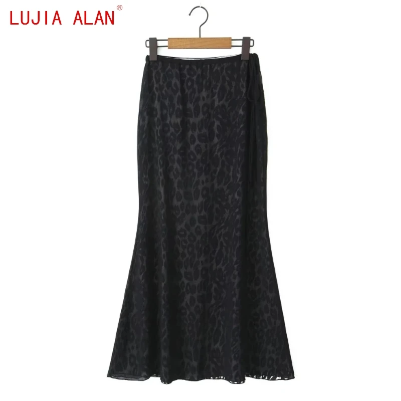 

New Women Mesh Satin Leopard Midi Skirts Female Casual High Waist Loose Street Clothing LUJIA ALAN P5375