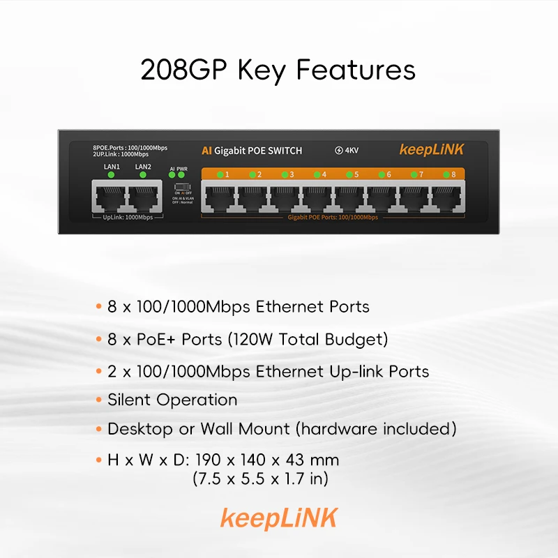 Keeplink-poe Switch Ethernet Portas 1000 Mbps Padrão de Rede 52v Potência Embutida Cctv Câmera ip Roteador Wifi - Imagem 3