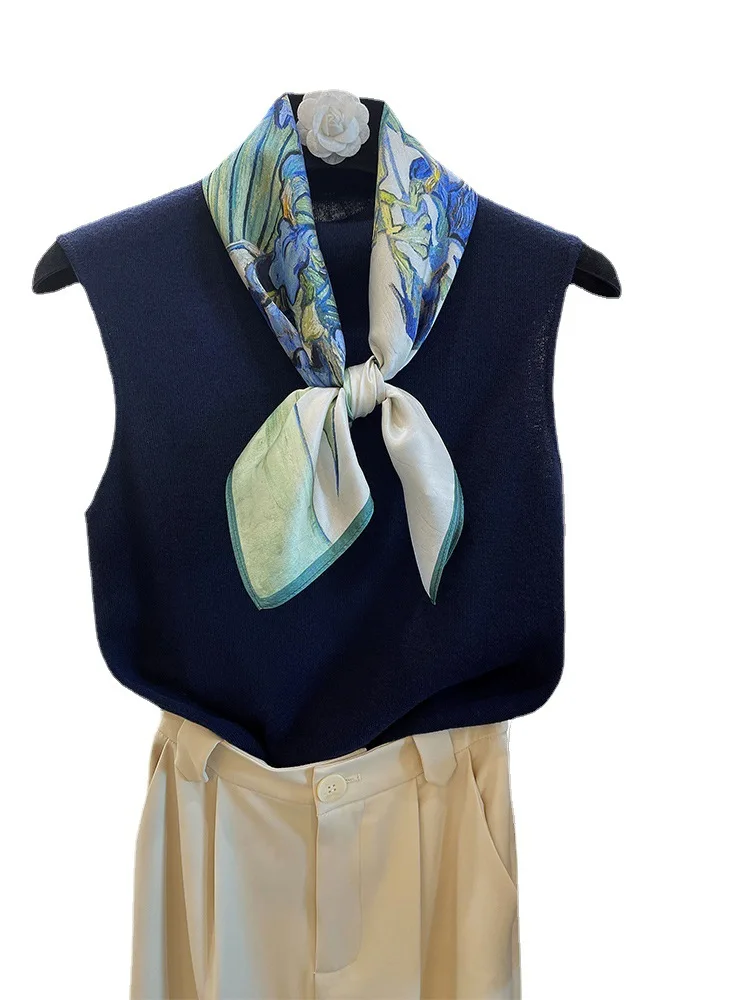 

Spring and Summer New Oil Painting 70 Square Scarf Retro Silk Scarf Women's Fashion Versatile 100% Silk Scarf Shawl