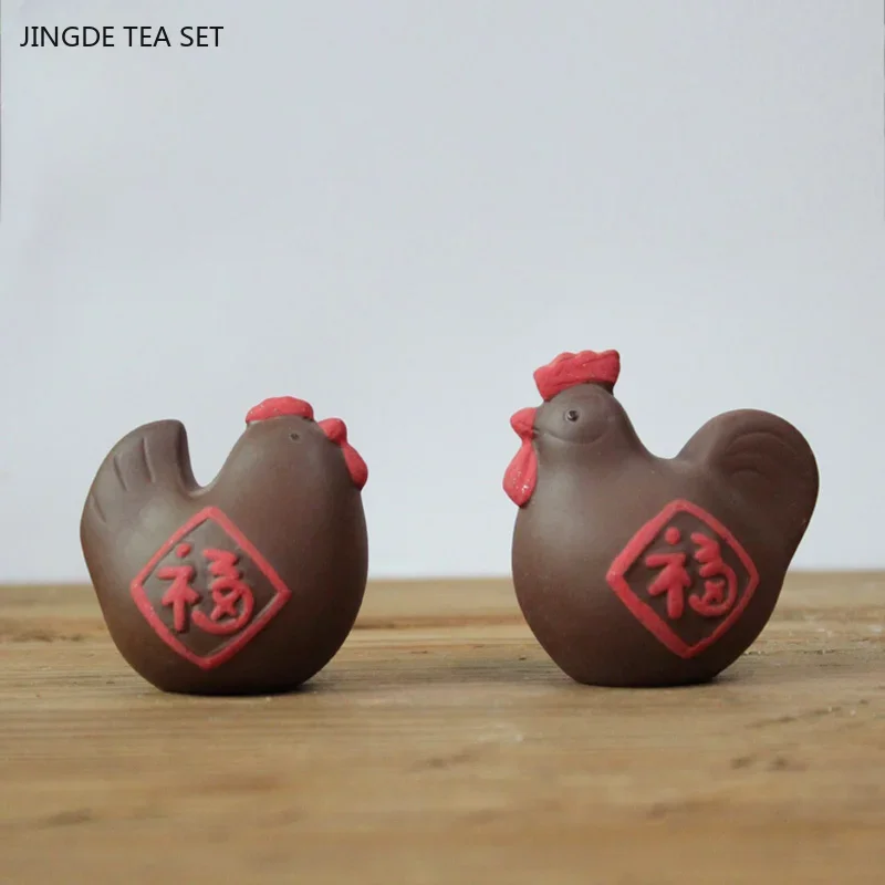 1 pair of Yixing purple clay Chinese style creative chicken tea pet ornaments tea table tea set auspicious accessories