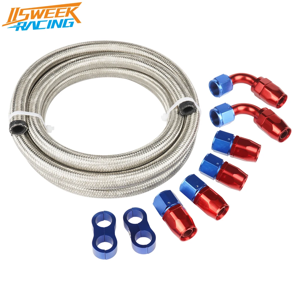 Universal AN8/10 Steel Braided Fuel Line Fitting Kit 3m/10ft CPE Tube