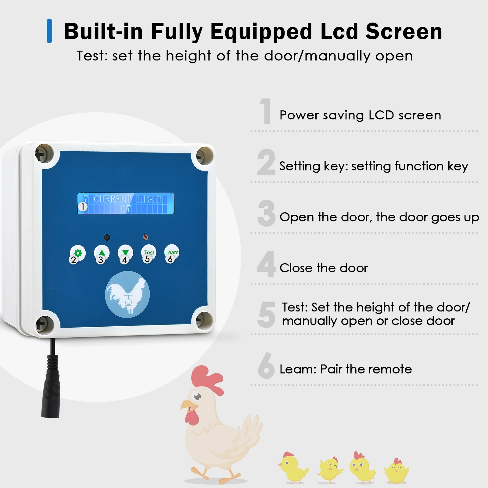 Automatische Hühnerstall Türöffner Geflügel klappe LCD-Bildschirm Timer Lichtsensor Fernbedienung Batterie Leistung ziehen Schwerkraft 3kg