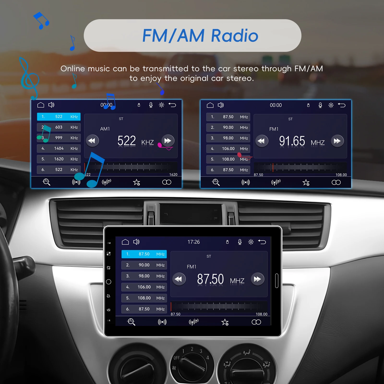 Podofo 10,1 "estéreo para coche pantalla giratoria solo Din Radio para coche soporte inalámbrico Carplay Android Auto FM/AM/RDS radio 3
