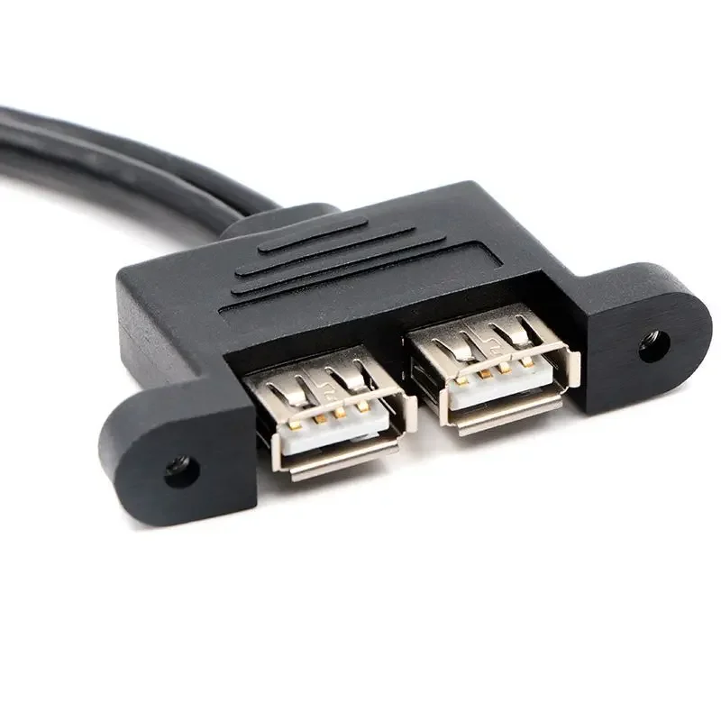 Dual USB Male to Female Twin Port Extension Cable with Panel Mounting and Screw Holes