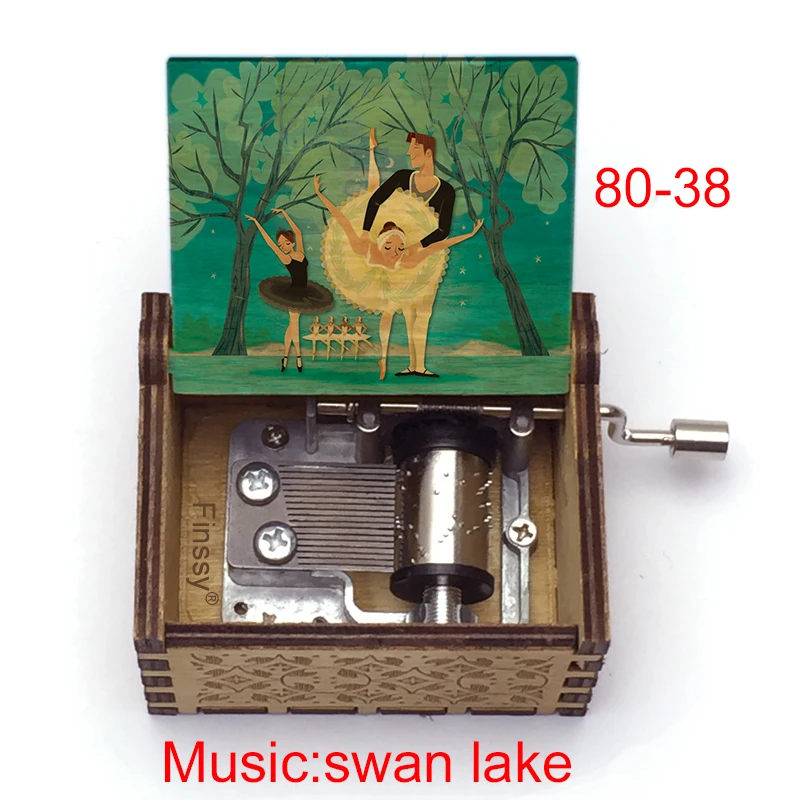 Antique Swan Lake Music Box 18 Note Ballet Dancer Color Print Wood Kids Toy Home Office Decor Birthday Christmas New Year's Gift 3