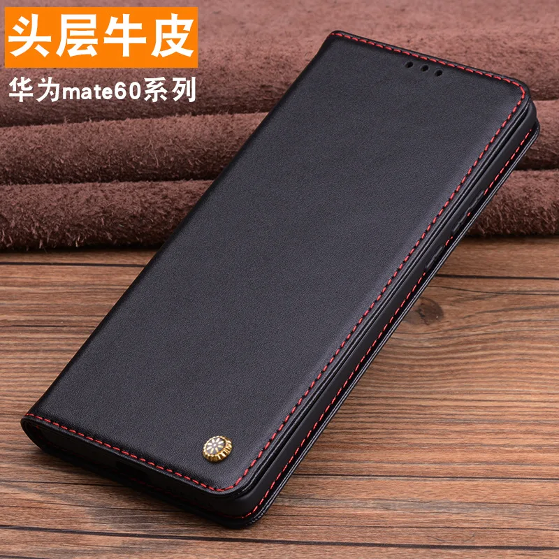 Lluxury Genuine Leather Magnet Clasp Phone Flip Case For Huawei Mate 60 Mate60 Pro Crocodile Grids Grain Stitching Holder Cover