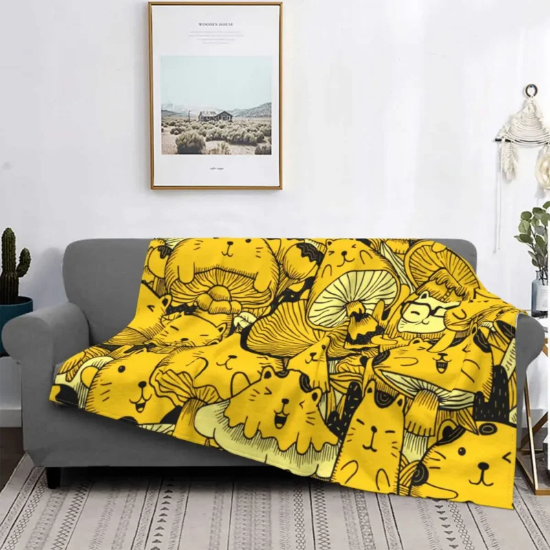 

Cat And Mushroom Blankets Velvet Autumn/Winter Multifunction Warm Throw Blanket for Bed Office Plush Thin Quilt