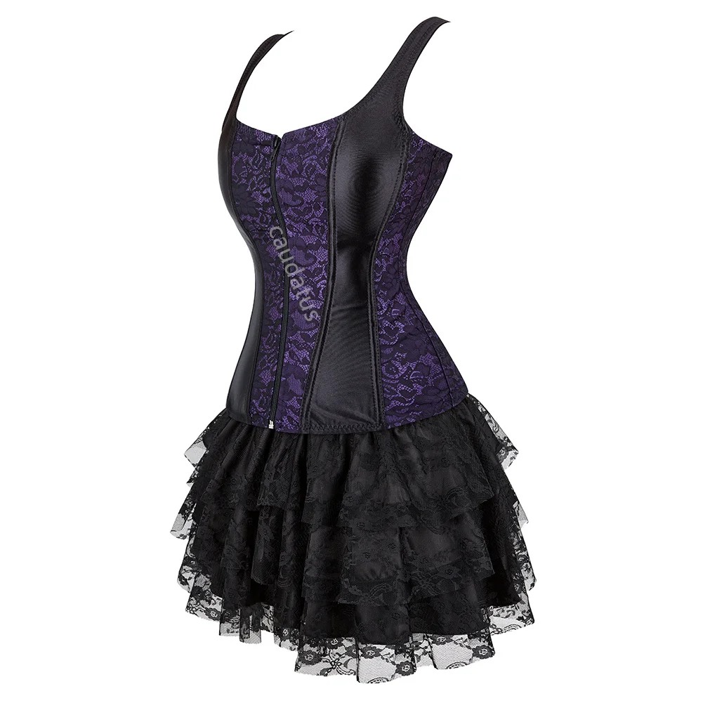 Corset Dress Plus Size Tutu Skrits Set With Lace Strap Zipper Costume Party Sexy Burlesque Ladies Outfit Gothic Halloween Red