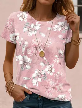 Novità In estate maglietta da donna Tee Floral Casual Holiday stampe 3d magliette a maniche corte giornaliere magliette girocollo moda per le donne 1