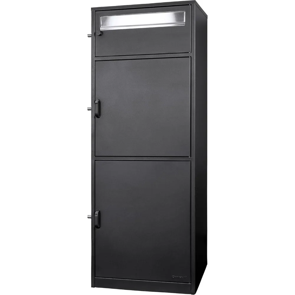 Large Steel Freestanding Floor Parcel Package Drop with Locking Letterbox Drop Mail Box with Multi Compartments, Black