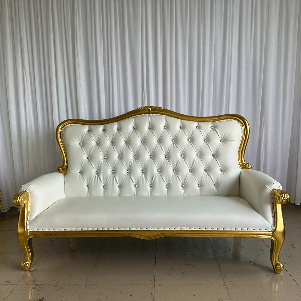 Luxury Royal Throne Wedding Bride Groom Sofa King White & Gold Throne Sofa Leather custom bride and groom wedding sofa high back royal furniture king throne chair