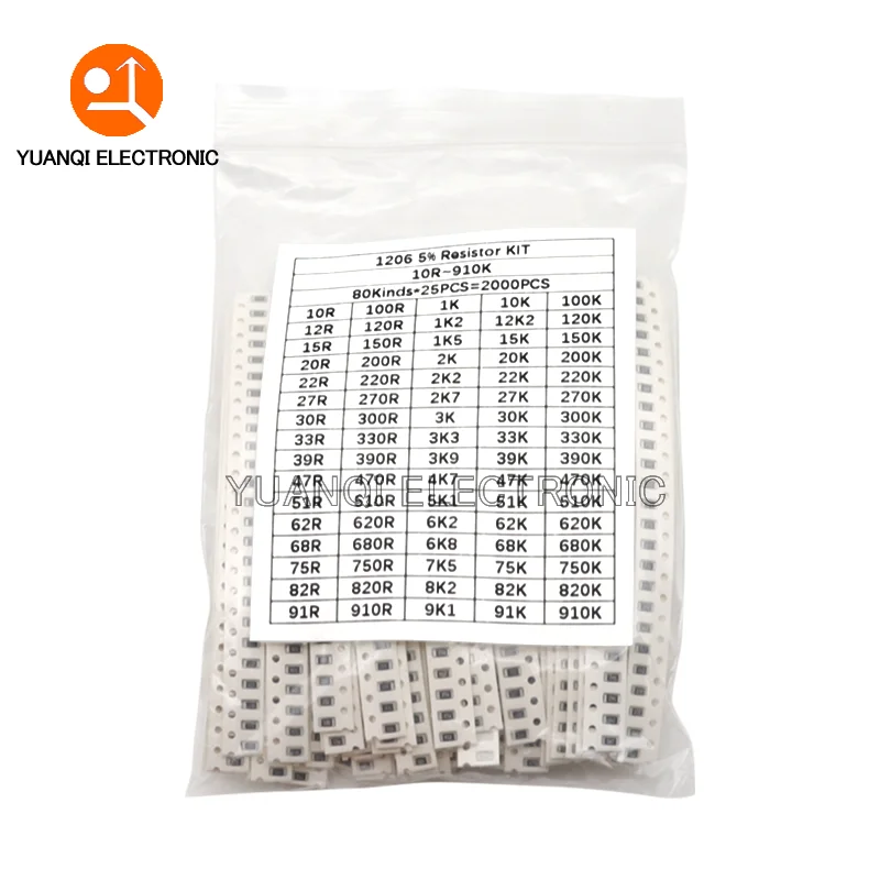 SMD Chip Resistor Assorted Kit 0402 0603 0805 1206 10 ohm-910K 80values Resistance Sample set 2000pcs 4000pcs 5% smd resistor smd chip resistor