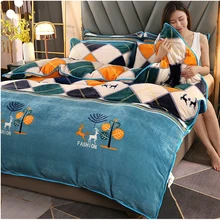 

Winter warm flannel printed duvet cover double thicken super soft cozy double bed couple quilt cover luxury bedding set