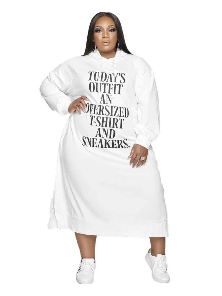 Wmstar Plus Size Women Clothing Dresses Hoodies Tracksuit Letter Print Loose Casual Pockets Maxi Dress Wholesale Dropshipping