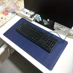 Large Waterproof Faux Leather Desk Mat - Non - Slip Solid Color Protector - 70x30 cm (Blue)