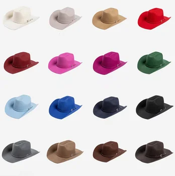 Wool Autumn and Winter New Fashionable Belt Buckle Decorative Hemp Wide brimmed Jazz Hat Outdoor Warm Concave Shaped Top Hat