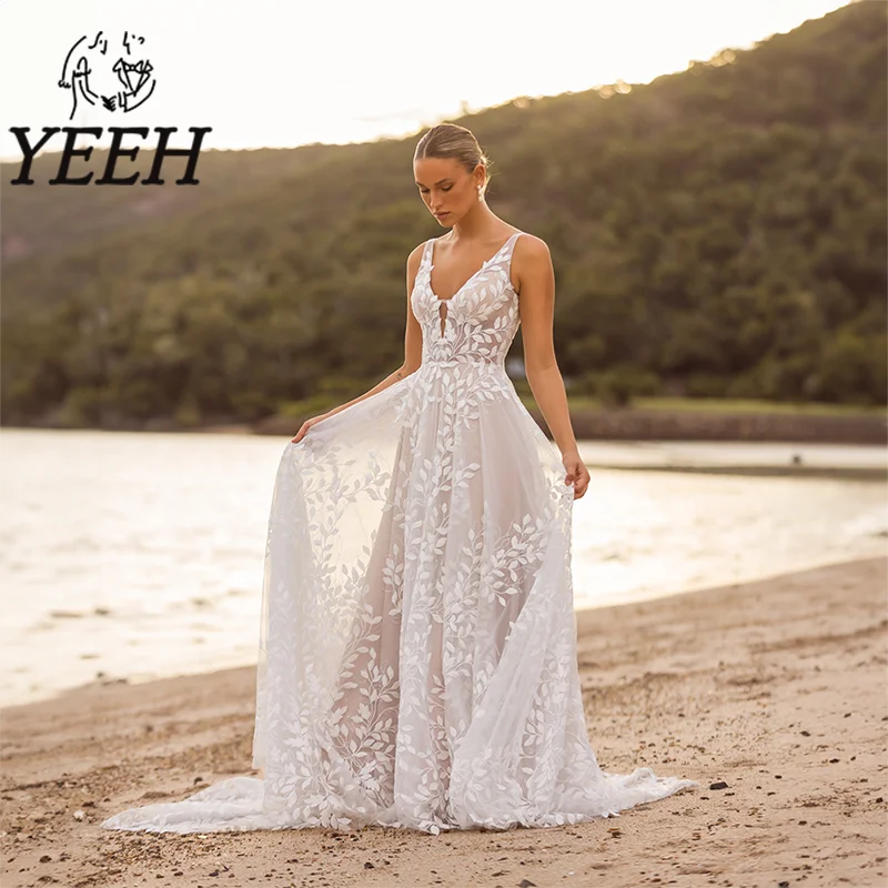 

YEEH V-neck Wedding Dress Lace Appliques Bridal Gown with Detachable Cape Open Back Court Train Vestido De Noiva for Bride