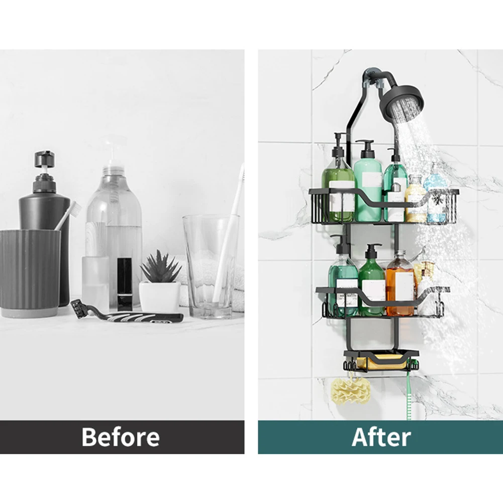 Shower Caddy Organizer Hanging Shower Organizer Multi-Function Shower Organizer Rack 3-Tier with Hooks for Soap Shower Sponge 5