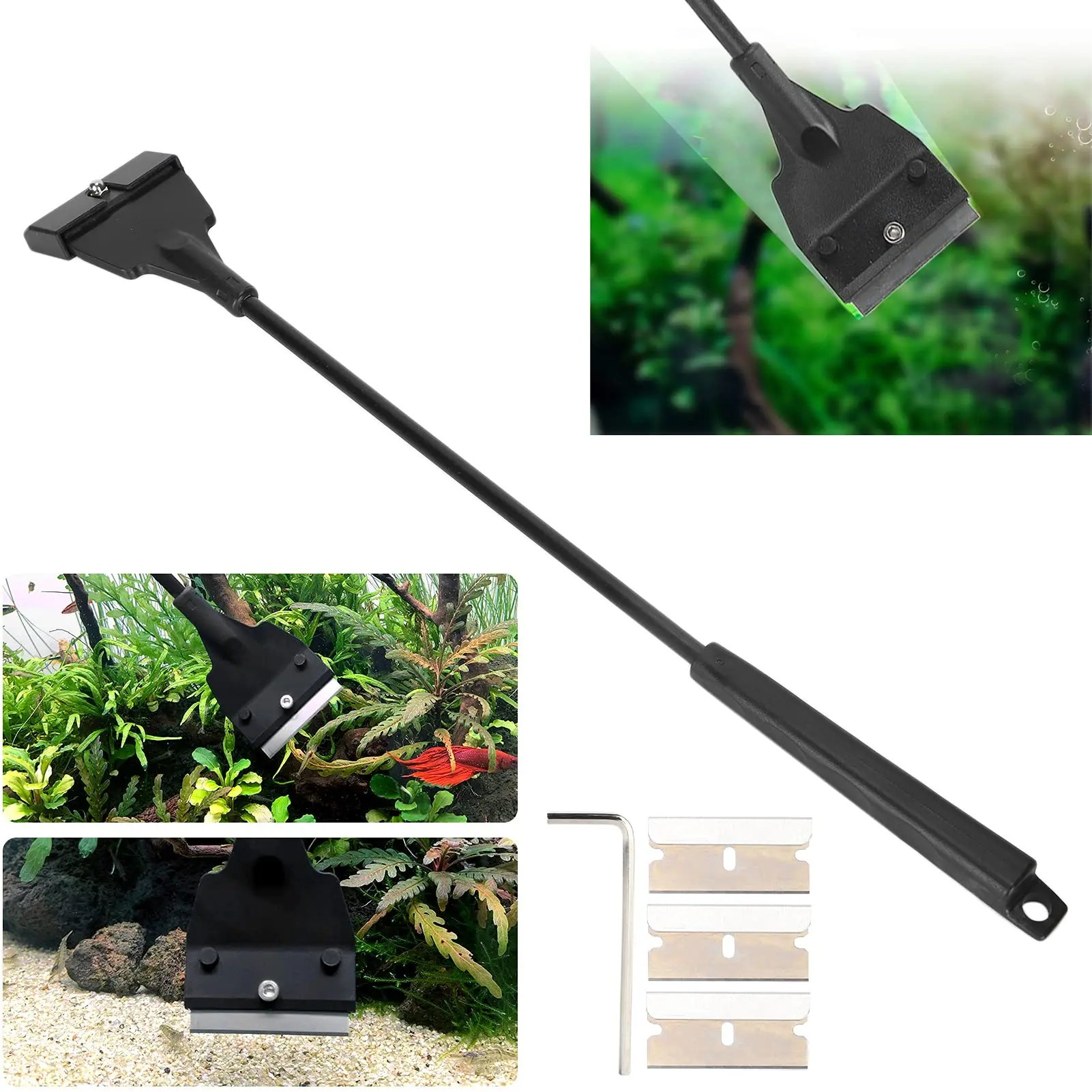 Aquarium Algae Razor Scraper-Extendable 21.65in Cleaning Tool for Glass Fish Tanks