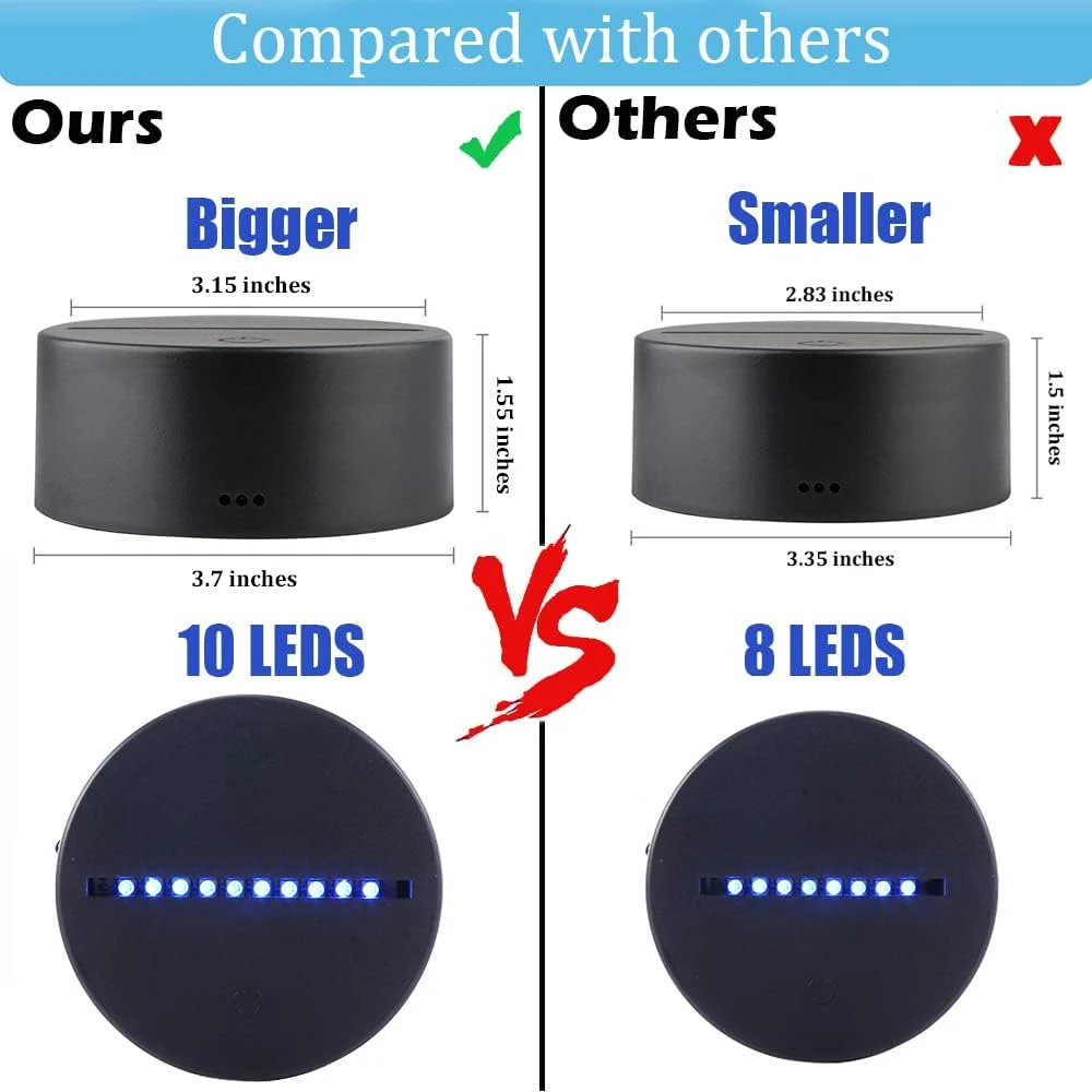 3D LED 야간 조명 램프 베이스, 리모컨, 블랭크 아크릴 및 충전기 케이블 포함, 16 색 조정 가능 조명 베이스, 2 팩