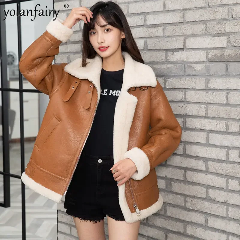 

Real Fur Coat Women Winter Clothes Womens Natural Sheep Shearing Fur Jackets Femal Motorcycle Jacket Lamb Fur Leather Coat Veste