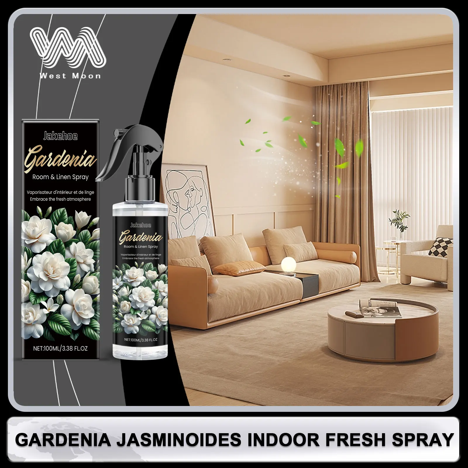 JAKEHOE Gardenia Deodorante per interni Spray Eliminatore di odori Fragranza a lunga durata Mantenere la stanza fresca Deodorante spray per ambienti 1