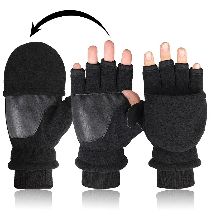 Gants Doigts Libres Hiver Mitaines Convertibles Femme Homme - Tricotées Rabat Doigts Froid Noir Gants Demi-doigts Hiver