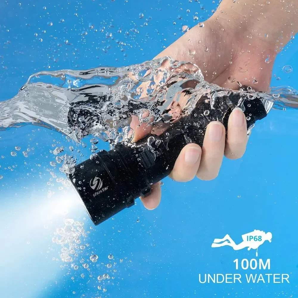 High Power Diving Flashlight IP68 Highest Waterproof Rating Professional Diving Light Powered by 18650 Battery With Hand Rope diving flashlight