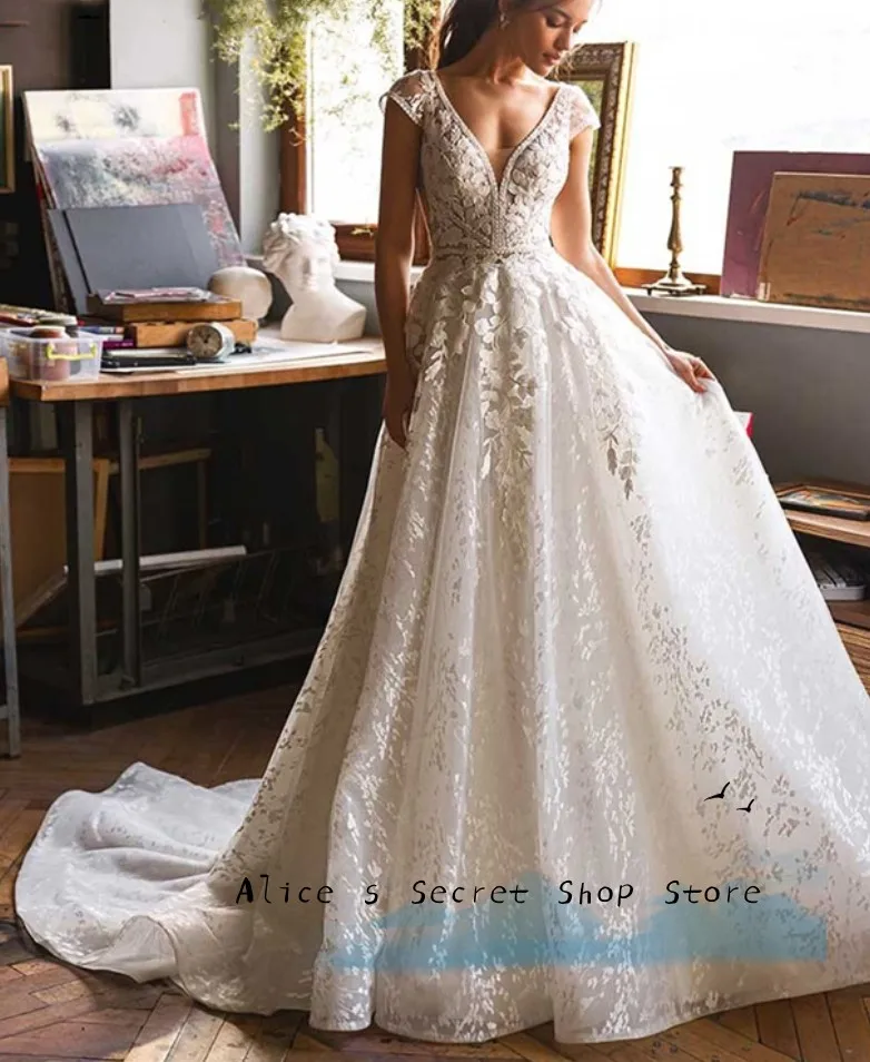 

Sexy Chiffon A-line Wedding Dress Elegant V-Neck Backless Bridal Gown 2023 Tulle Appliques Suitable Request Wedding