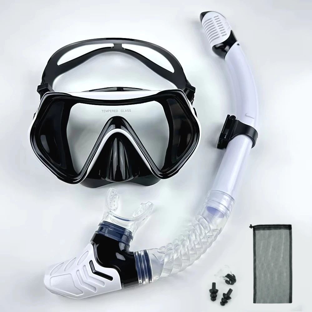 Single Lens Snorkeling Set Adult Snorkel Mask Breathing Tube Nose Clip Soft Skirt Scuba Gear