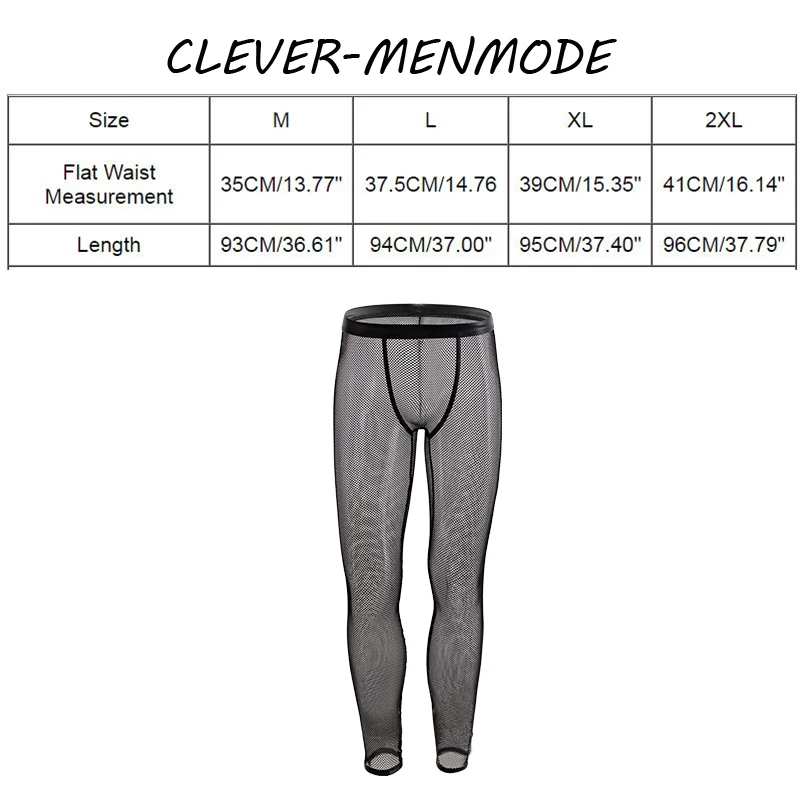 CLEVER-MENMODE Sexy Fishnet PU See-Through Transparent Trousers Men's Porn Mesh Leggings Sissy Exotic Pajama Pants