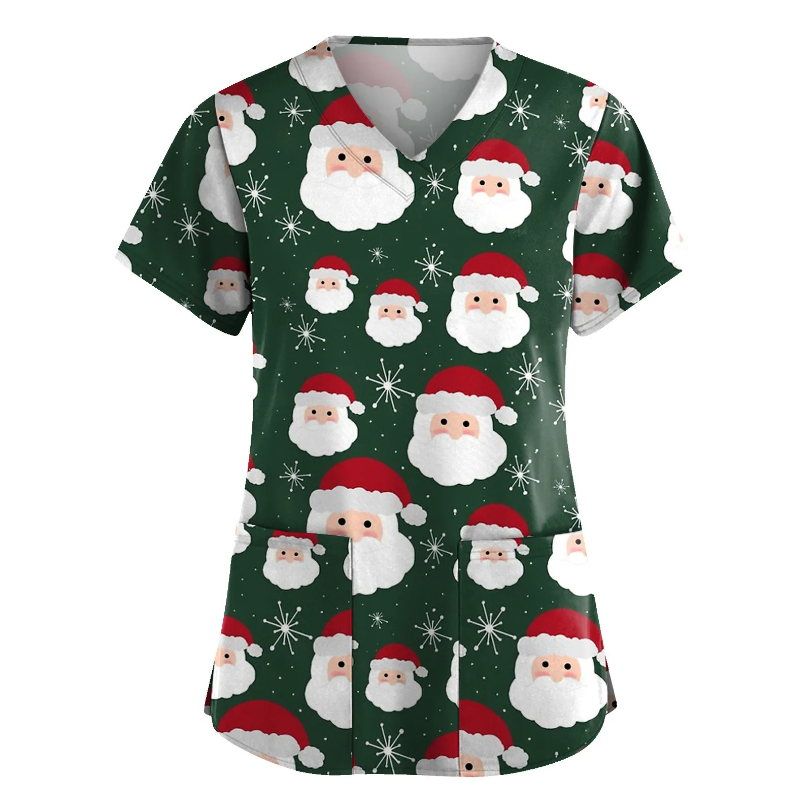 Nurse Uniforms Women Merry Christmas Print Short Sleeve V-neck Scrubs Working Medical Blouse Overalls Uniforms Medical Nursing