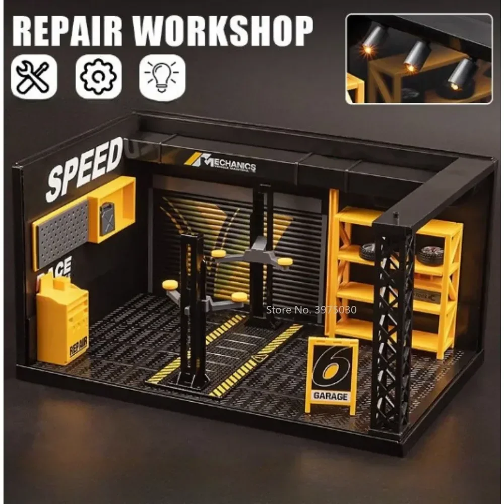 1/24 Scale DIY Maintenance Shop Alloy Model Car Toy Simulated Garage Scene Model Diecast Metal Decoration Birthday Gifts for Boy 5