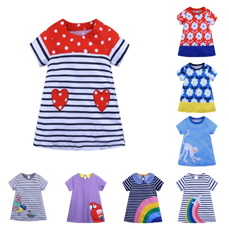 Kids Girls Clothing Summer Little Girl Dress Cute Short Sleeve Cartoon T-Shirt Children Casual Catton Dresses 1-6Years