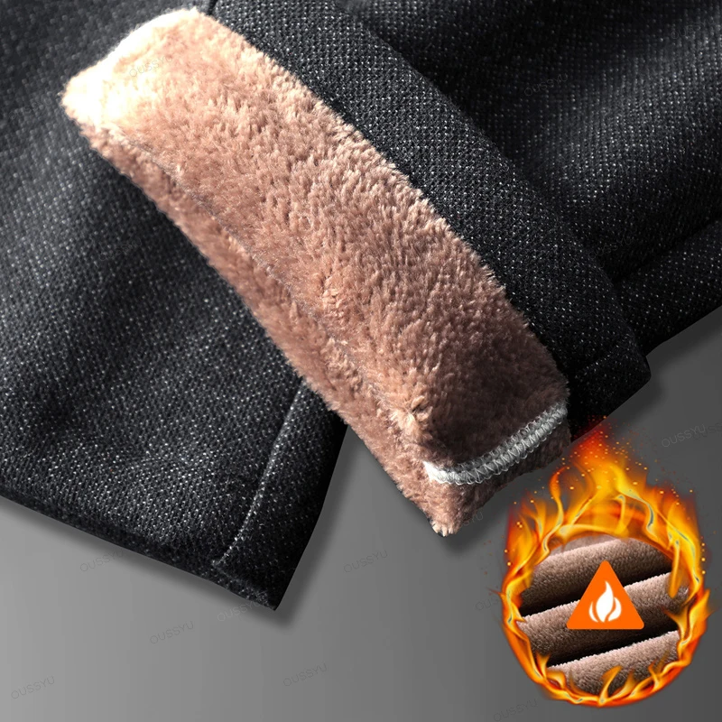 Winter Fleece Warm Men's Brushed Fabric Casual Pants Outdoors Business Thick Velvet Cotton Flocking PlushTrousers Male 28-38 5