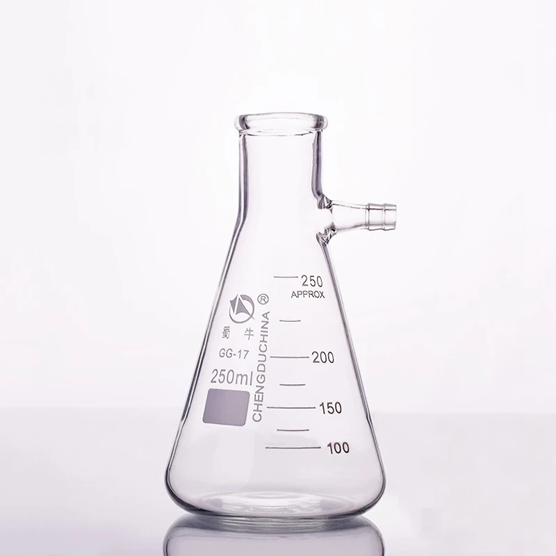 Filtering Flask Narrow Neck with Graduations Capacity 50mL-10000mL Triangle Flask with Tubules Filter Erlenmeyer Bottle