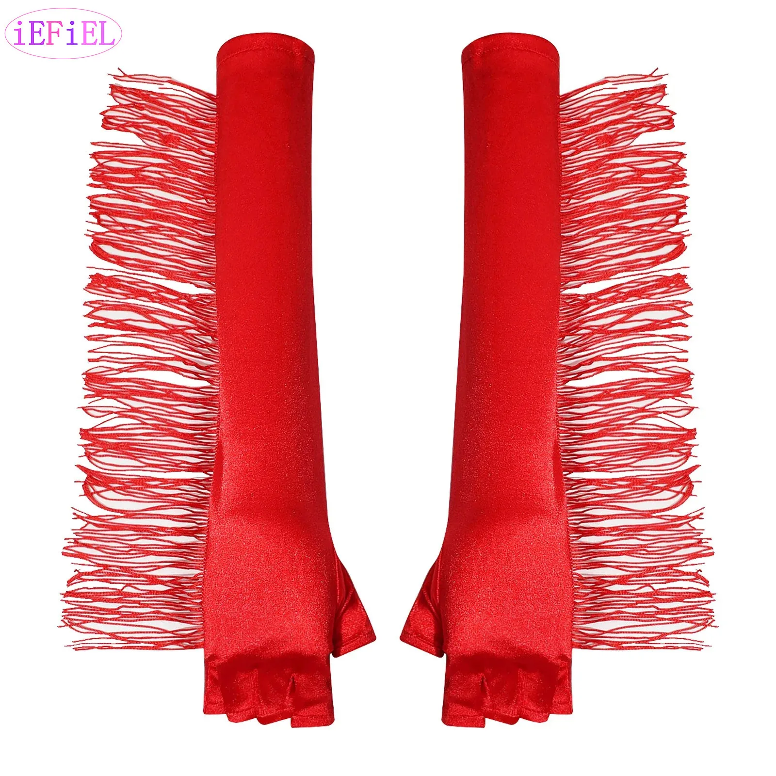 

1 Pair Satin Tassel Gloves Half Finger Elbow Length Fringes Gloves 1920s Flapper Mittens Bridal Gloves Costumes Accessory