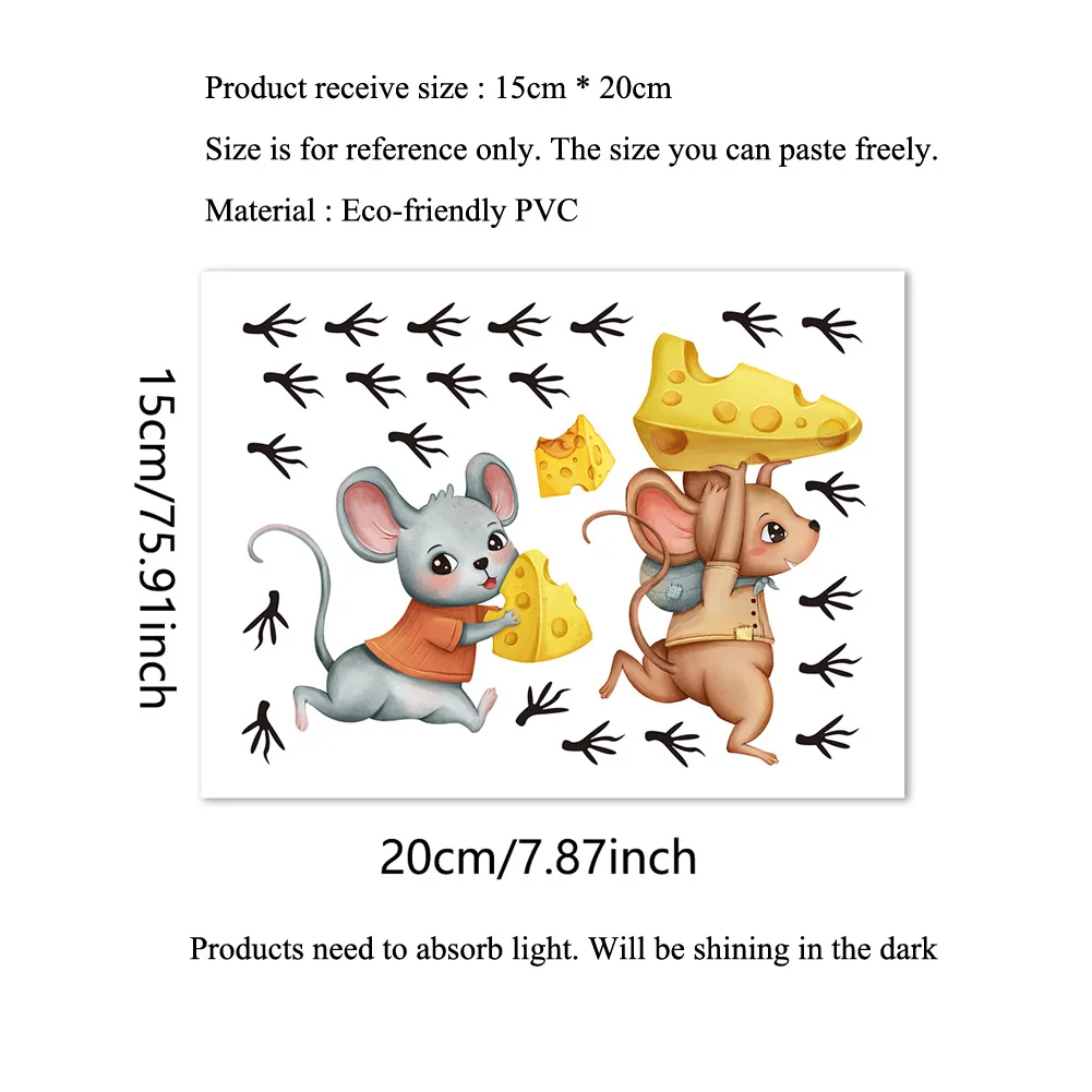 Cartoon Mouse Cheese Luminous Wall Sticker For Baby Kids Room Decoration Decals Bedroom Glow In The Dark Self-adhesive Wallpaper wall stickers luminous wall stickers