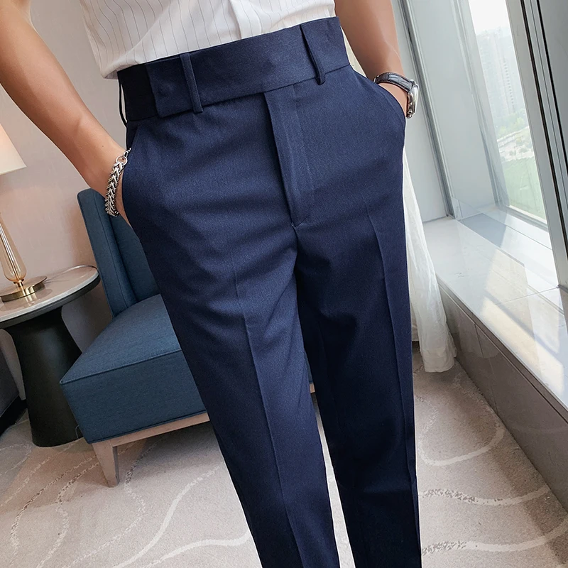 Mens Dress Pants High Waist Business Formal Trousers Casual Straight Pants  Long 