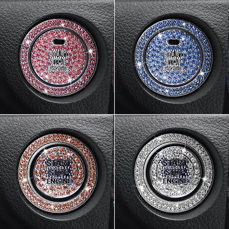 Car Start Switch Button Auto Decorative Diamond Stickers Rhinestone Ring Circle Trims Protective Cover car decoration accessories 2Pcs/set