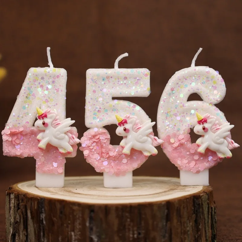 Happy Birthday Candle 0-9 Numbers Candle Pink Unicorn Birthday Candles for Cake Children's Party Cake Decorating