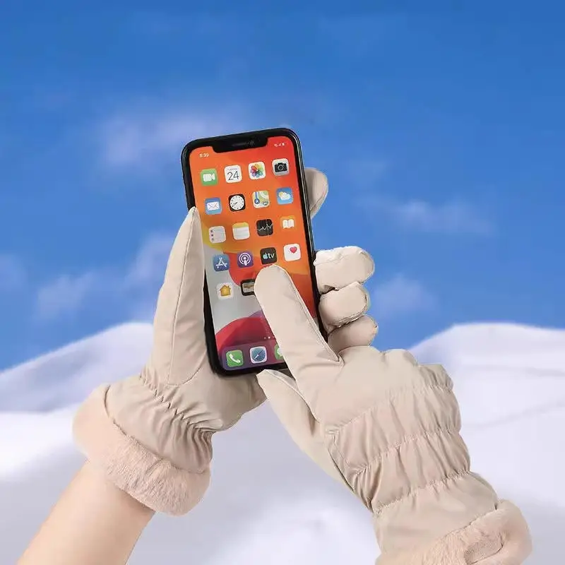 Thik Ski Gloves Women Winter Fleece Thickened Warm Plush Waterproof Touch-Screen Gloves For Outdoor Riding Mountaineering