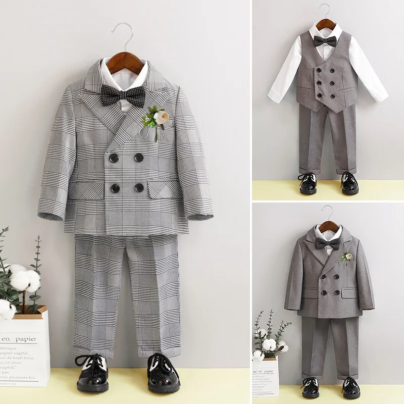 Boys Plaid Formal Suit Set 5