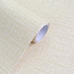 Beige Linen Contact Paper PVC Waterproof Self Adhesive Wallpaper Linen Embossing Wallpapers，For Living Room Bedroom Home Decor