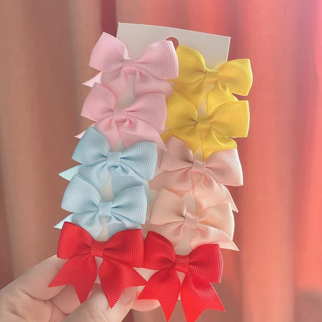 10PCS/SET  Grosgrain Ribbon MiNi Hair Bows with Clip for Girls Hairpins Boutique Barrettes Headwear Cute Kids Hair Accessories 2