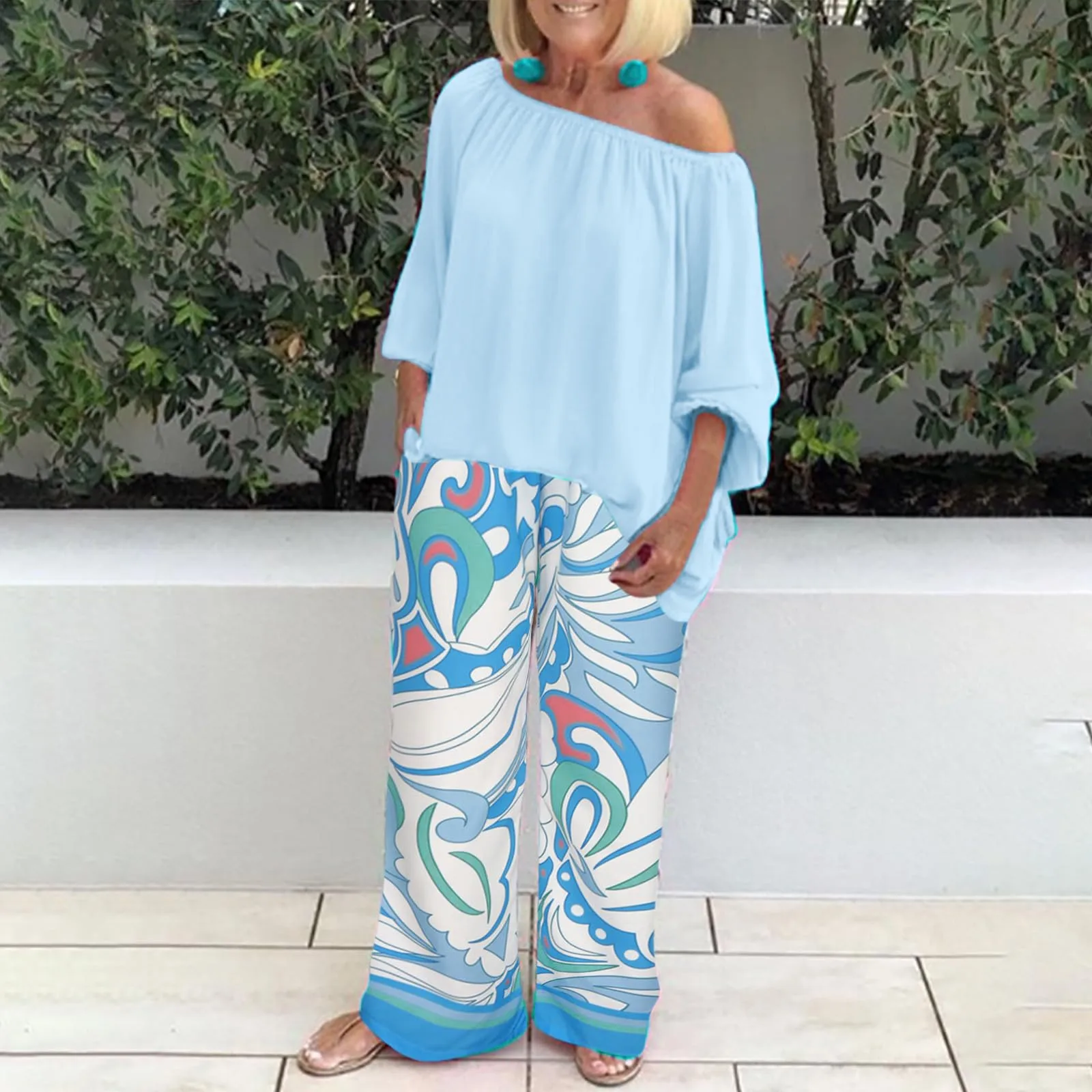 Casual-2-piece-Suit-Set-Women-s-Sexy-Off-shoulder-Shirt-Blouse-Top ...