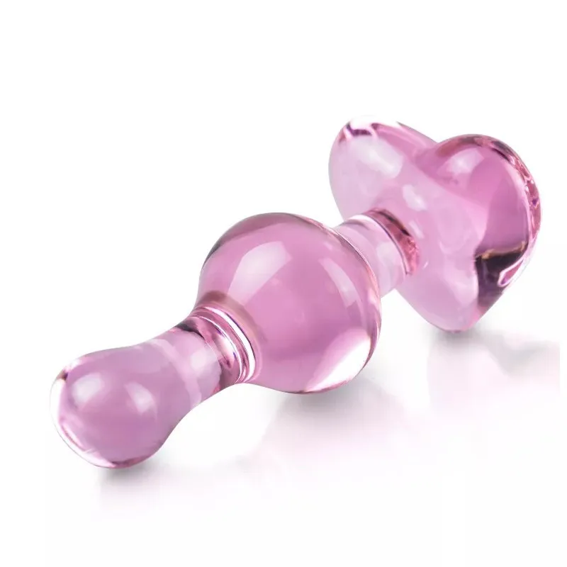 Jouets sexuels en verre pour stimulateur Anal en forme de cœur rose, plug Anal en cristal pour femmes et hommes, Massage de la Prostate, boules de Plug Anal_voghion.com