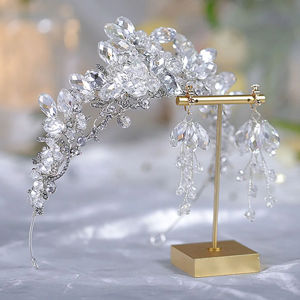 

Bride Rhinestone Tiaras Crown Earrings Princess Headpieces Bridal Hair Accessories for Birthday Party and Pageant