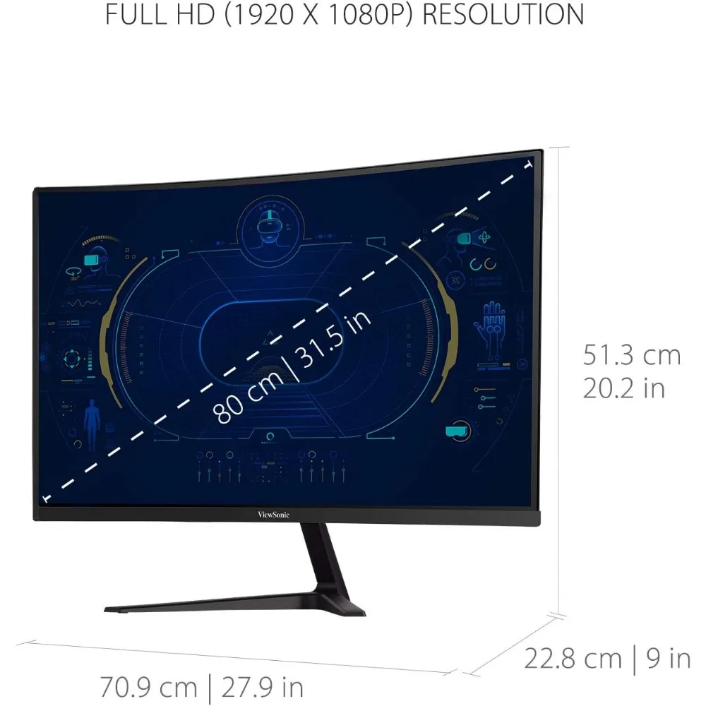 OMNI VX3218-PC-MHD 32 Inch Curved 1080p 1ms 165Hz Gaming Monitor with FreeSync Premium, Eye Care, HDMI